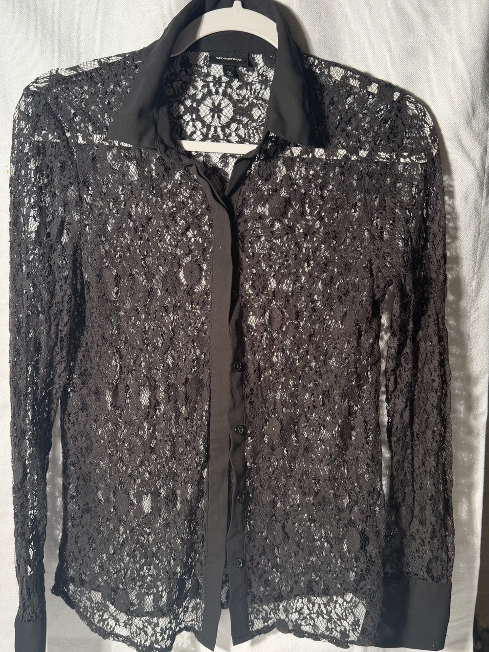 Who What Wear Black Sheer Lace Button-Down Shirt
